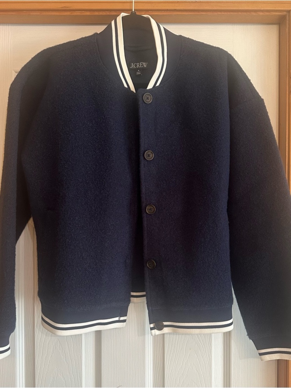 J. Crew Navy Boucle Bomber Jacket Size Medium